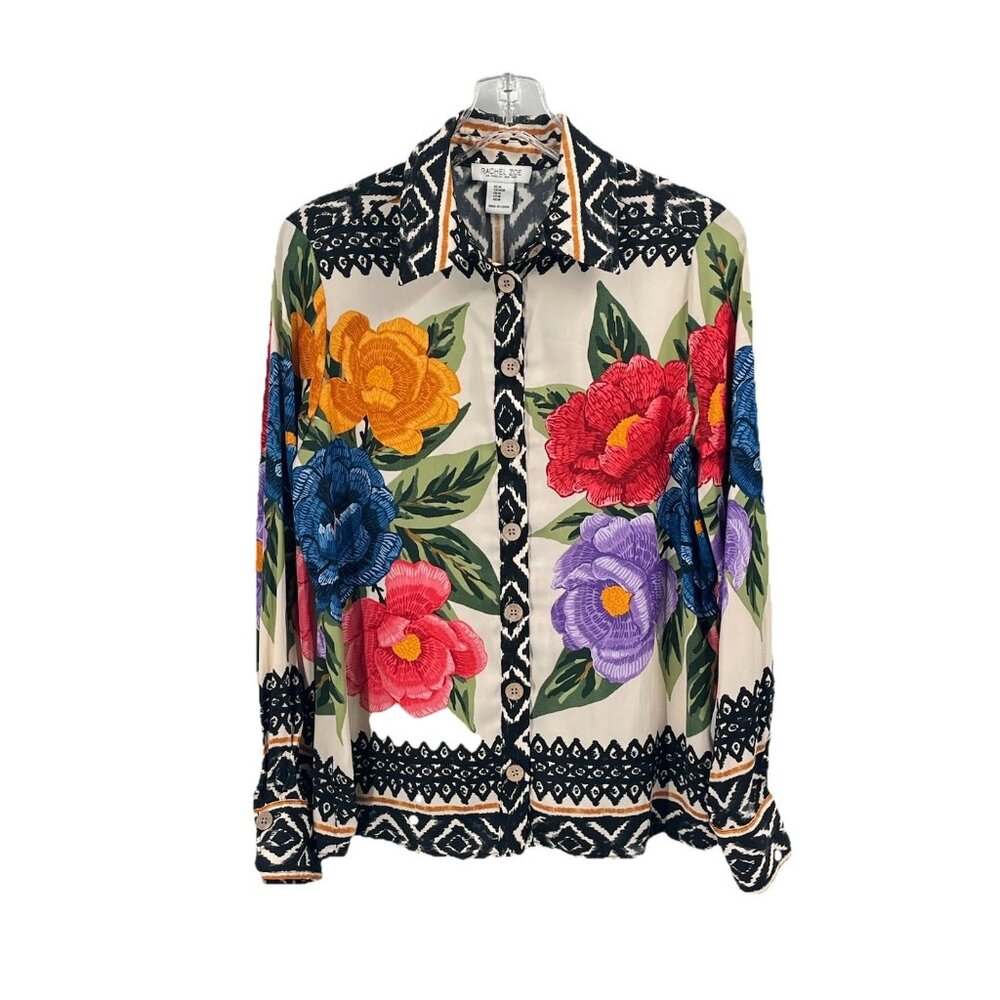 Rachel Zoe Mixed Print Patchwork Button Down Shir… - image 1